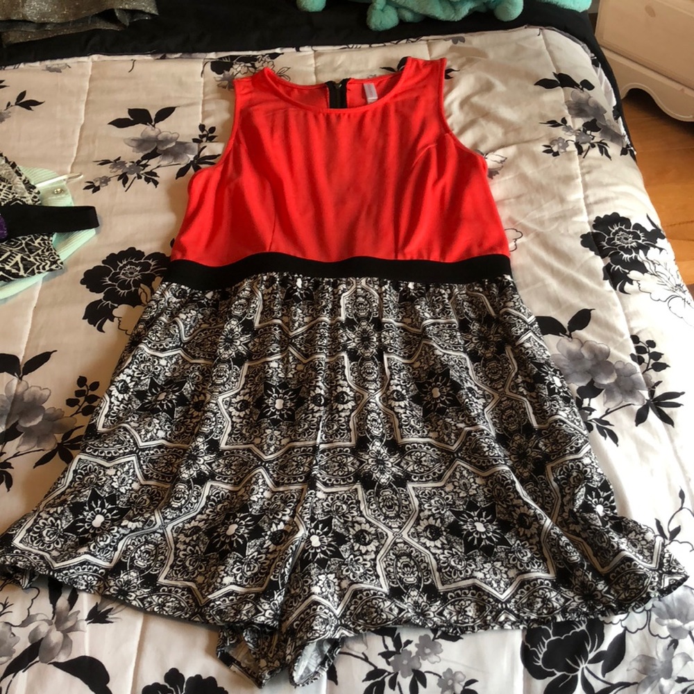 Salmon and black print romper